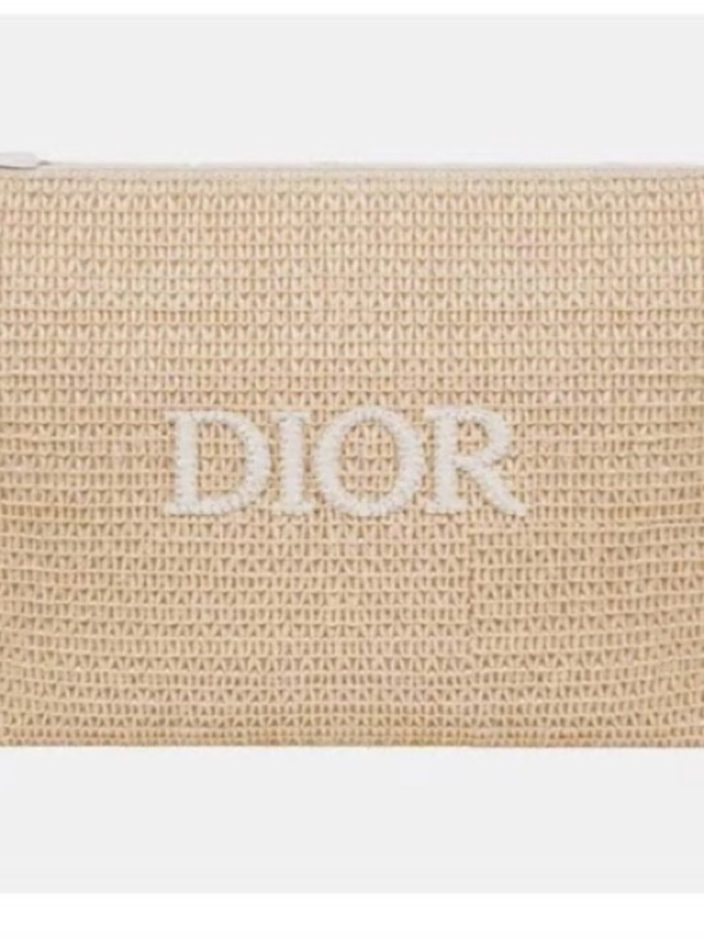 Dior Beige Rafia Pouch with White Logo Embroidery